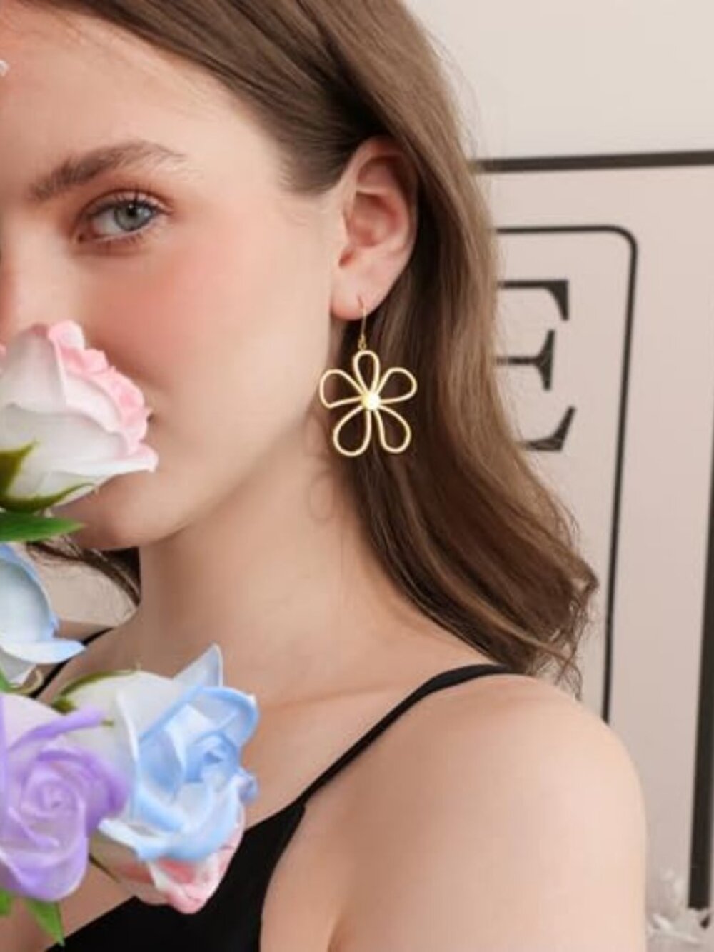 Gold Flower Statement Earrings for Women, Large Chunky Bohomian Summer Beach